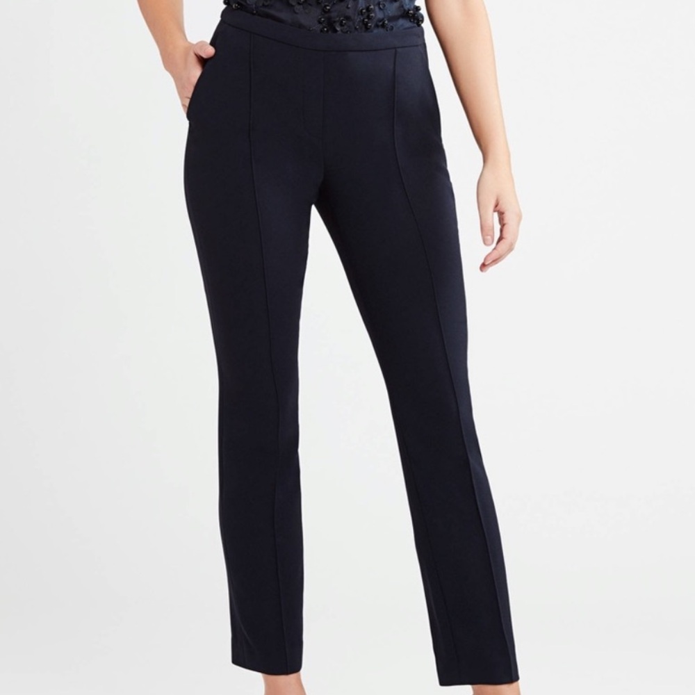NWT Elie Tahari 6 Karis Velvet Front Seam Pants Cotton Elegant Work Pant Black